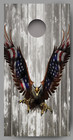Bald Eagle American Flag Wings On Distressed Wood Grain Cornhole Decal Wraps