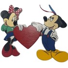 Disney Minnie   Mickey Mouse Wooden Love Heart Silk Ribbon Christmas Ornament 5 