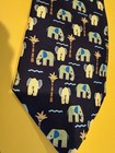 Alynn Neckwear Men s Tie Silk Elephants Watering Holes Blue Made Usa 57  Classic