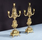 19  Tall Pair Of Antique French Gilded Bronze Candelabra Candlesticks
