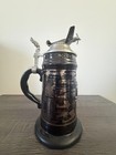 Vintage Luftwaffe Black Beer Stein Ceramic W  Pewter Lid Plane Finial 0 5l
