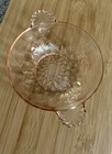 Vintage Pink Depression Glass Candy Trinket Dish Scalloped Handles Thumbprint