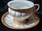 Vtg  Meissen X Form Gold And White Tea Cup And Saucer  Heavy Gold Leaf Trim