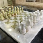 Marble Chess Set 12 Inches Black Rexine Gift Ready Box White Green