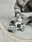 Rare Antique Photo Little Boy With Lehmann Tut Tut Mechanical Toy Tin Car 1900s