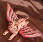 Flying Cat Hanger  cat    small   Dots  Handcrafted  Wood  Brown Multi  6   Bali