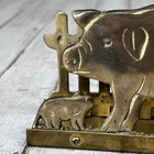 Vtg Brass Pig And Fence Napkin Holder Mail Caddy Letter Holder Enesco Taiwan