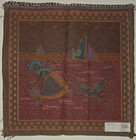 Vintage French 14x14 Girl Goose Sailboat Tapestry     Cotton Wall Hanging Art