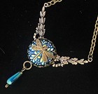 Vintage Necklace Art Nouveau Pendant W Antique Iridescent Dragonfly Czech Glass