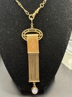 Vintage 12k Gold Filled Pocket Watch Chain Necklace Fob  Dog Clip  Faux Opal     