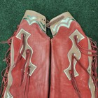 Western Red   Tan Leather Bull Riding Rodeo Chaps Fringe 34 x30 