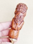 Gx1637 -  Old Hand Carved 11 2 Cm Long Boxwood Crutch Cane Tip - Foo Dog Lion