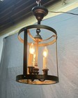 Antique Large Brass Ceiling Light Fixture Pendent Cylinder Vtg Old 413-25b