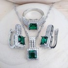 925 Silver Princess Cut Cz Emerald Ring Earrings Pendant Necklace Bracelet Set