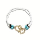 Double Heart Anklet With Beads Elastic Ankle Bracelet White Black Blue Gold 