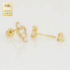 14k Real Solid Gold Baguette Cz Screw-back Baby Earrings