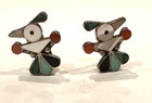 Zuni Thunderbird Turquoise Coral Oynx Malachite Sterling Silver Earrings Clip On