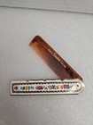 Stratton Folding Comb White Enamel With Flowers Gold Border Made In England Vtg 