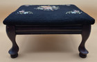 Antique Wood Footstool Ottoman With Embroidered Top Needlepoint Flowers Floral