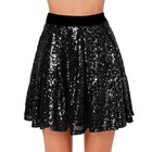 Solid Color Sequin Skirt Elegant Party Wear Flowy Midi Skirt With Details