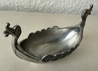 Vintage Handstopt Pewter Viking Ship Salt Cellar - Norway