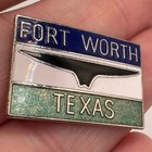 Vintage Fort Worth Texas Longhorn Logo Enamel Lapel Pin Blue Green Souvenir