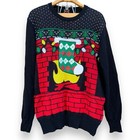 Well Worn Ugly Christmas Sweater Men   s Size L Fireplace Stocking Drink Holder