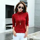 Women Long Sleeve T-shirt Funnel Neck Stretch Top Solid Color Slim Blouse Casual