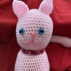 Vintage Handmade Knit Crochet Pink Kitty Cat Stuffed Plush 12   