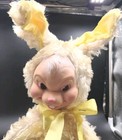 Vintage Easter Rubber Face Bunny Rabbit Columbia Toy Rushton Style Yellow