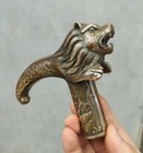 Chinese Old Bronze Hand Carved Lion Statues Antique Cane Walking Stick Head