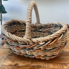 Vintage Woven Rope Wicker Basket 14 5  Tall