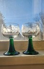 2 Vtg  Roemer Green Beehive Stem Wine Glasses Goblet Etched Grapes 0 1l - France