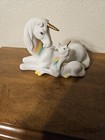 Unicorn And Baby Rainbow Porcelain Figurine Original Artmark Made In Taiwan