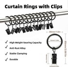50pcs Curtain Rings With Clips - Curtain Clips Black Drapery Rings With Fastener
