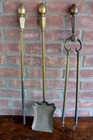 Vintage Art Deco Brass Fireplace Tool Set  Three Pieces  Without Stand