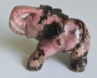 2- Vintage Pink And Black Stone And Wood Elephant Art Carvings Stunning