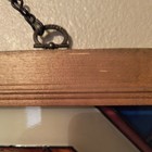 Vintage Stained Glass Iris Floral Window Panel Sun Catcher Wooden Frame   Chain