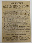 1887 Emerson s Albumenoid Food London New York Melbourne Trade Card  2