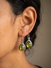 Vintage Court Green Gemstone Drop Earrings - Antique Silver Filigree Frame