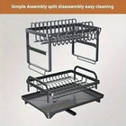 2-tier Carbon Steel Dish Drying Rack W  Drainboard Kitchen Storage
