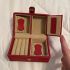 Red Faux Leather Jewelry Box Organizer Travel Case Rings Earrings Storage Gift