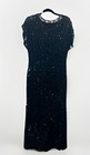 Vintage Black Heavily Beaded 100  Silk Long Evening Gown Dress Mermaid Hem Sz 12