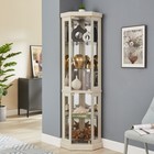Corner Glass Cabinet Lighted Curio Cabinet Corner Display Case  Antique White