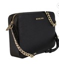Michael Kors Jet Set Item Large East West Crossbody Chain Handbag Black Gold