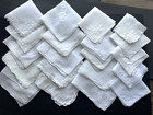A  Vintage Lot 20 White Hankies Hand Machine Embroidery Lace Wedding Bride
