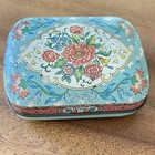 Vintage English Floral Hinged Trinket Tin Boxes Sakura Cloisonne Style