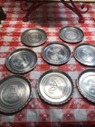 Vintage Set Of Eight Aluminum Coasters Mcm Old English Letter A Bar Ware