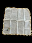 Antique Cream Handkerchief Handmade Bobbin Lace Yellow Embroidered 12x12   