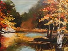 Vintage Impressionist Oil Painting Forest River Landscape